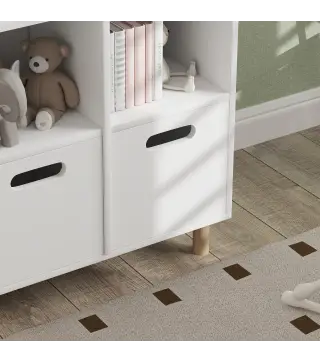 Librería Infantil de 3 Niveles Forma Casa con 3 Estantes y 2 Armarios para Guardería para Niños de 3 a 8 Años Blanco