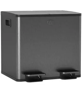 Papelera Cocina de Acero Inoxidable con 2 Compartimentos 2x15L Pedal Tapas de Cierre Suave y Cubo Extraíble Negro