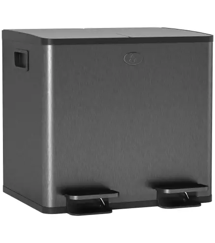 Papelera Cocina de Acero Inoxidable con 2 Compartimentos 2x15L Pedal Tapas de Cierre Suave y Cubo Extraíble Negro