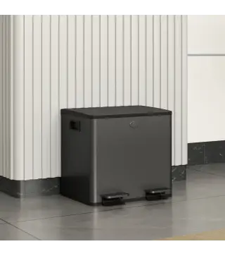 Papelera Cocina de Acero Inoxidable con 2 Compartimentos 2x15L Pedal Tapas de Cierre Suave y Cubo Extraíble Negro