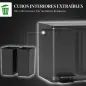 Papelera Cocina de Acero Inoxidable con 2 Compartimentos 2x15L Pedal Tapas de Cierre Suave y Cubo Extraíble Negro