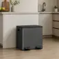 Papelera Cocina de Acero Inoxidable con 2 Compartimentos 2x15L Pedal Tapas de Cierre Suave y Cubo Extraíble Negro