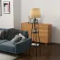 Lámpara de Pie con 2 Estantes de Almacenamiento con Base E27 40W Interruptor de Cadena Pantalla de Tela Marrón