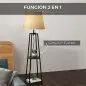 Lámpara de Pie con 2 Estantes de Almacenamiento con Base E27 40W Interruptor de Cadena Pantalla de Tela Marrón