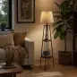 Lámpara de Pie con 2 Estantes de Almacenamiento con Base E27 40W Interruptor de Cadena Pantalla de Tela Marrón