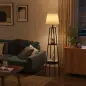 Lámpara de Pie con 2 Estantes de Almacenamiento con Base E27 40W Interruptor de Cadena Pantalla de Tela Marrón