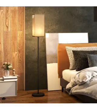 Lámpara de Pie con Pantalla de Efecto Lino Base E27, 40W Interruptor de Pedal para Dormitorio Oficina Negro