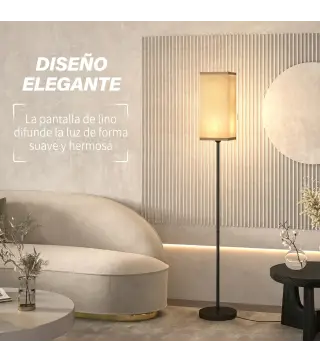 Lámpara de Pie con Pantalla de Efecto Lino Base E27, 40W Interruptor de Pedal para Dormitorio Oficina Negro