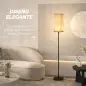 Lámpara de Pie con Pantalla de Efecto Lino Base E27, 40W Interruptor de Pedal para Dormitorio Oficina Negro
