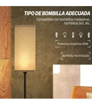 Lámpara de Pie con Pantalla de Efecto Lino Base E27, 40W Interruptor de Pedal para Dormitorio Oficina Negro