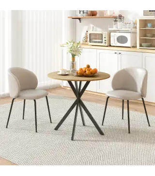 Mesa Redonda de Comedor para 2 Personas con Patas de Acero Cruzadas Ø80x75 cm Blanco Roble
