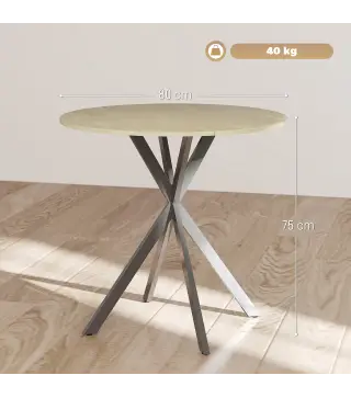 Mesa Redonda de Comedor para 2 Personas con Patas de Acero Cruzadas Ø80x75 cm Blanco Roble