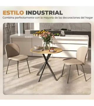 Mesa Redonda de Comedor para 2 Personas con Patas de Acero Cruzadas Ø80x75 cm Blanco Roble