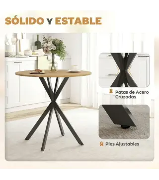 Mesa Redonda de Comedor para 2 Personas con Patas de Acero Cruzadas Ø80x75 cm Blanco Roble