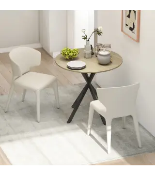 Mesa Redonda de Comedor para 2 Personas con Patas de Acero Cruzadas Ø80x75 cm Blanco Roble