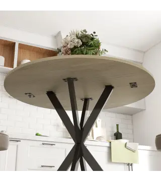 Mesa Redonda de Comedor para 2 Personas con Patas de Acero Cruzadas Ø80x75 cm Blanco Roble