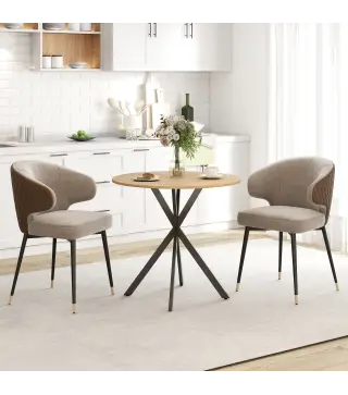 Mesa Redonda de Comedor para 2 Personas con Patas de Acero Cruzadas Ø80x75 cm Blanco Roble