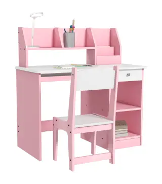 Escritorio y Silla para Niños con Almacenaje para Estudio Lectura y Juegos Mesa 90x45x90 cm y Silla 35x31,5x65 cm Rosa