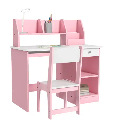 Escritorio y Silla para Niños con Almacenaje para Estudio Lectura y Juegos Mesa 90x45x90 cm y Silla 35x31,5x65 cm Rosa