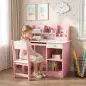 Escritorio y Silla para Niños con Almacenaje para Estudio Lectura y Juegos Mesa 90x45x90 cm y Silla 35x31,5x65 cm Rosa