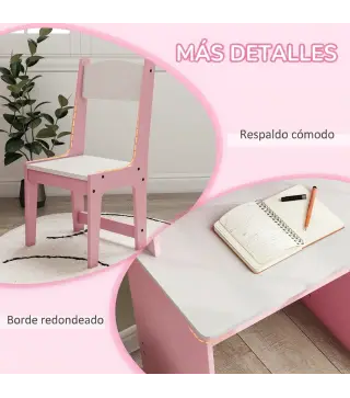 Escritorio y Silla para Niños con Almacenaje para Estudio Lectura y Juegos Mesa 90x45x90 cm y Silla 35x31,5x65 cm Rosa