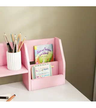 Escritorio y Silla para Niños con Almacenaje para Estudio Lectura y Juegos Mesa 90x45x90 cm y Silla 35x31,5x65 cm Rosa
