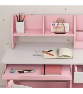 Escritorio y Silla para Niños con Almacenaje para Estudio Lectura y Juegos Mesa 90x45x90 cm y Silla 35x31,5x65 cm Rosa