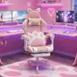 Silla Gaming con Orejas de Gato Respaldo Reclinable 90-135° Reposapiés Extraíble Cojín Lumbar y Reposacabezas Rosa