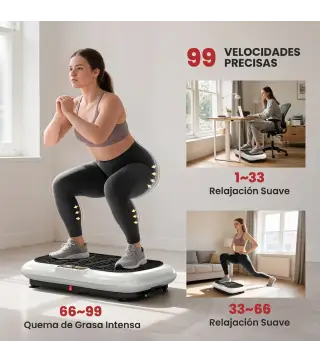 Plataforma Vibratoria con 99 Niveles de Velocidad Pantalla LED Control Remoto 2 Bandas para Hacer Ejercicio en Casa