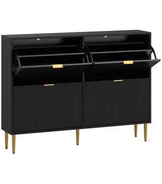 Zapatero Estrecho con 4 Puertas Acanaladas con Estantes Ajustables para 20 Pares 105x24x91,5 cm Negro
