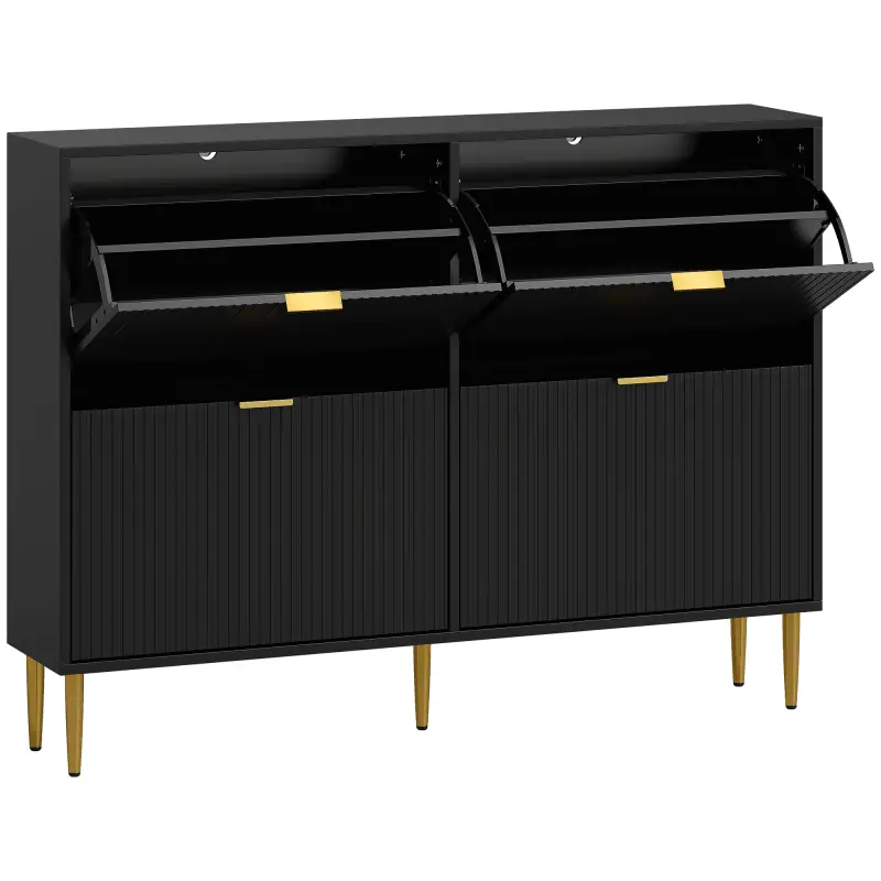 Zapatero Estrecho con 4 Puertas Acanaladas con Estantes Ajustables para 20 Pares 105x24x91,5 cm Negro