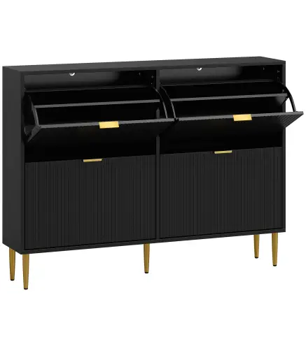 Zapatero Estrecho con 4 Puertas Acanaladas con Estantes Ajustables para 20 Pares 105x24x91,5 cm Negro