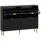 Zapatero Estrecho con 4 Puertas Acanaladas con Estantes Ajustables para 20 Pares 105x24x91,5 cm Negro