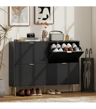 Zapatero Estrecho con 4 Puertas Acanaladas con Estantes Ajustables para 20 Pares 105x24x91,5 cm Negro