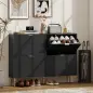 Zapatero Estrecho con 4 Puertas Acanaladas con Estantes Ajustables para 20 Pares 105x24x91,5 cm Negro