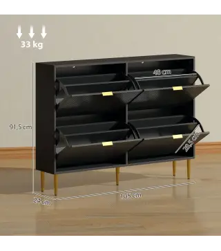 Zapatero Estrecho con 4 Puertas Acanaladas con Estantes Ajustables para 20 Pares 105x24x91,5 cm Negro