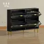 Zapatero Estrecho con 4 Puertas Acanaladas con Estantes Ajustables para 20 Pares 105x24x91,5 cm Negro