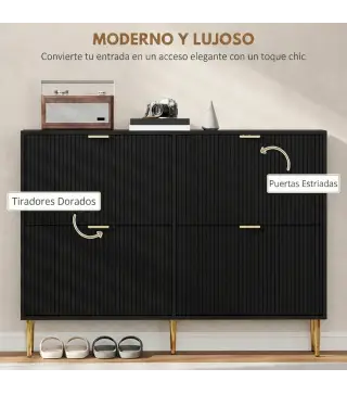 Zapatero Estrecho con 4 Puertas Acanaladas con Estantes Ajustables para 20 Pares 105x24x91,5 cm Negro