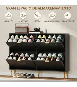 Zapatero Estrecho con 4 Puertas Acanaladas con Estantes Ajustables para 20 Pares 105x24x91,5 cm Negro