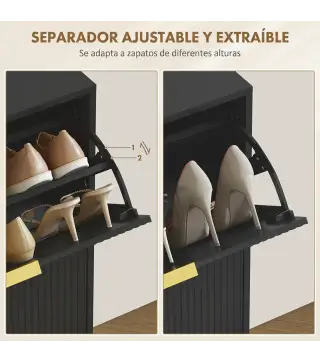 Zapatero Estrecho con 4 Puertas Acanaladas con Estantes Ajustables para 20 Pares 105x24x91,5 cm Negro