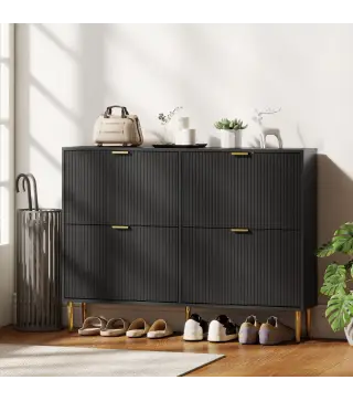 Zapatero Estrecho con 4 Puertas Acanaladas con Estantes Ajustables para 20 Pares 105x24x91,5 cm Negro