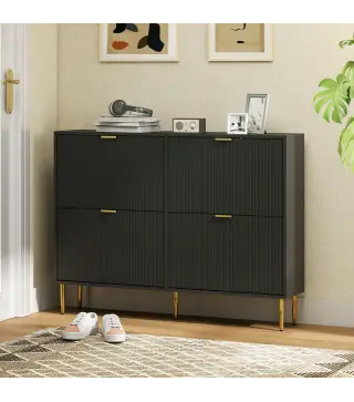 Zapatero Estrecho con 4 Puertas Acanaladas con Estantes Ajustables para 20 Pares 105x24x91,5 cm Negro
