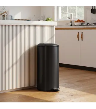 Papelera de Cocina 30L con Pedal Tapa de Cierre Suave y Cubo Extraíble para Dormitorio Oficina Estudio Salón Negro