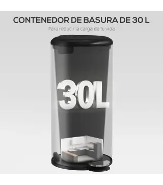 Papelera de Cocina 30L con Pedal Tapa de Cierre Suave y Cubo Extraíble para Dormitorio Oficina Estudio Salón Negro