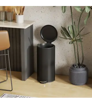 Papelera de Cocina 30L con Pedal Tapa de Cierre Suave y Cubo Extraíble para Dormitorio Oficina Estudio Salón Negro