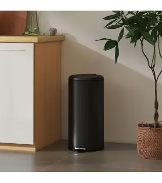 Papelera de Cocina 30L con Pedal Tapa de Cierre Suave y Cubo Extraíble para Dormitorio Oficina Estudio Salón Negro