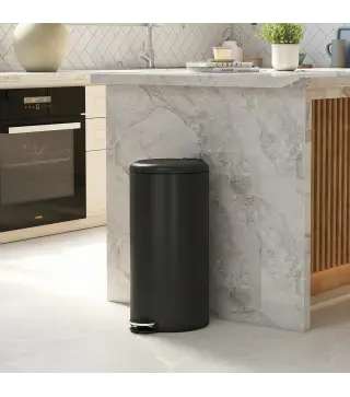 Papelera de Cocina 30L con Pedal Tapa de Cierre Suave y Cubo Extraíble para Dormitorio Oficina Estudio Salón Negro