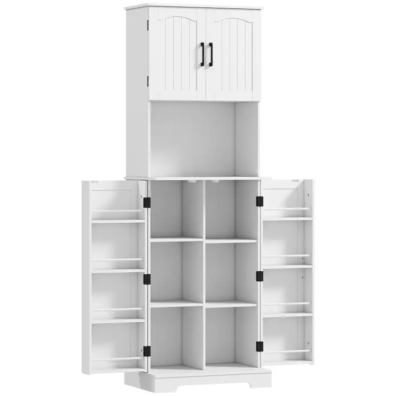 Alacena de Cocina Alta con 4 Puertas 9 Estantes 8 Estantes en Puertas Estantes Ajustables 60x40x181,5 cm Blanco