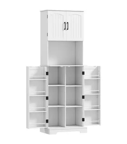 Alacena de Cocina Alta con 4 Puertas 9 Estantes 8 Estantes en Puertas Estantes Ajustables 60x40x181,5 cm Blanco