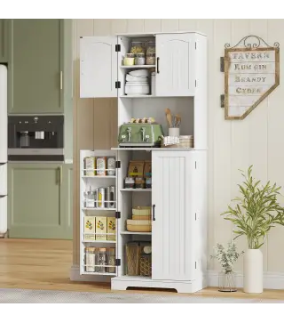Alacena de Cocina Alta con 4 Puertas 9 Estantes 8 Estantes en Puertas Estantes Ajustables 60x40x181,5 cm Blanco